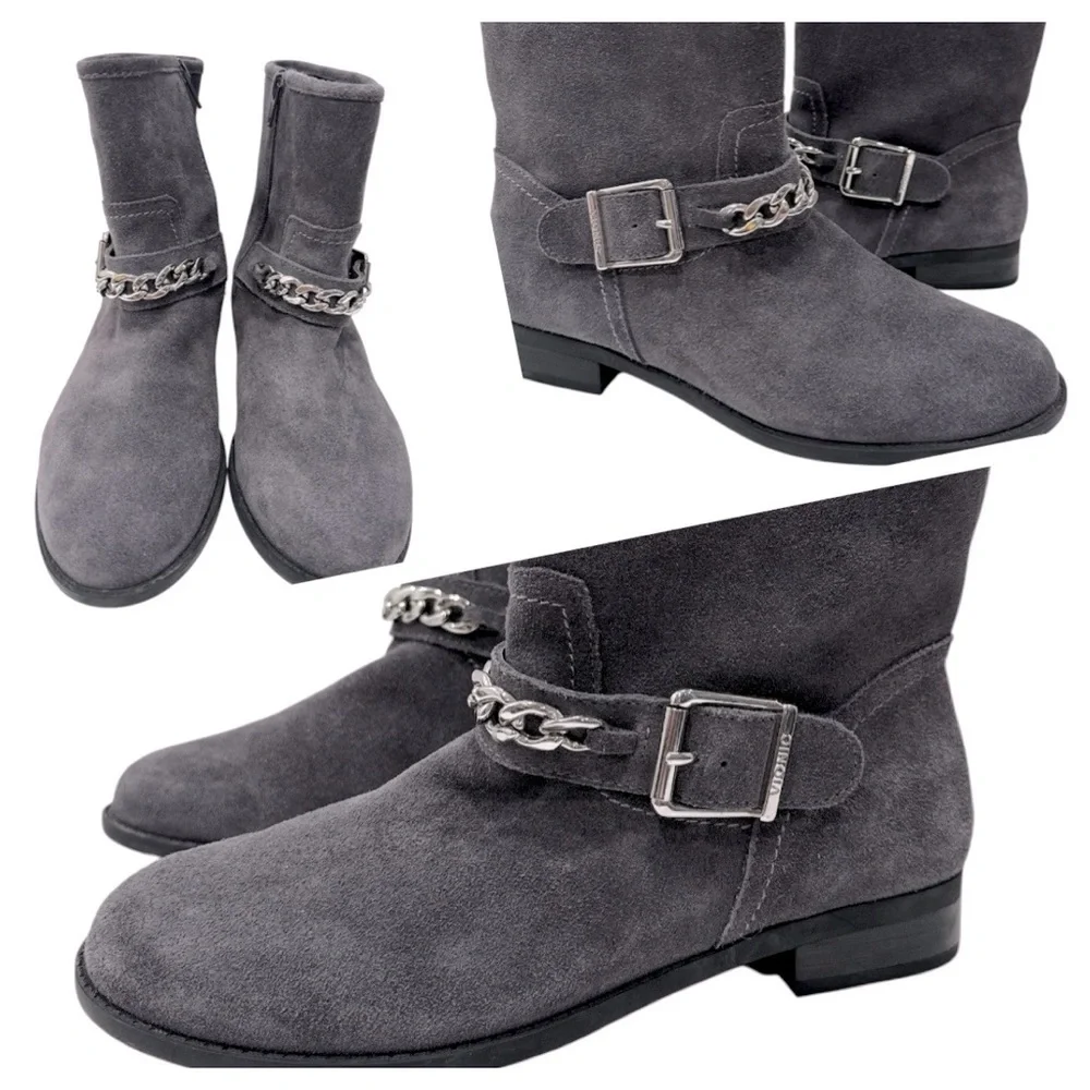 Vionic Crescent Gray Suede Moto Ankle Boots Size 7.5